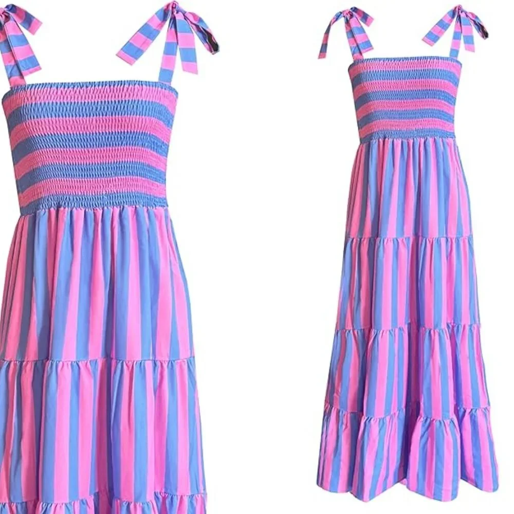 Ice Cream Striped Square Neck Tiered Maxi Dress - Picture 2 of 4